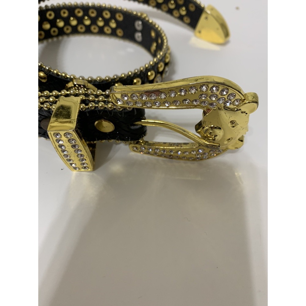 ELITE PREMIUM DESIGNER BEAR BUCKLE BLACK $ RHINESTONE LEATHER KIDS BELT M (BB52)